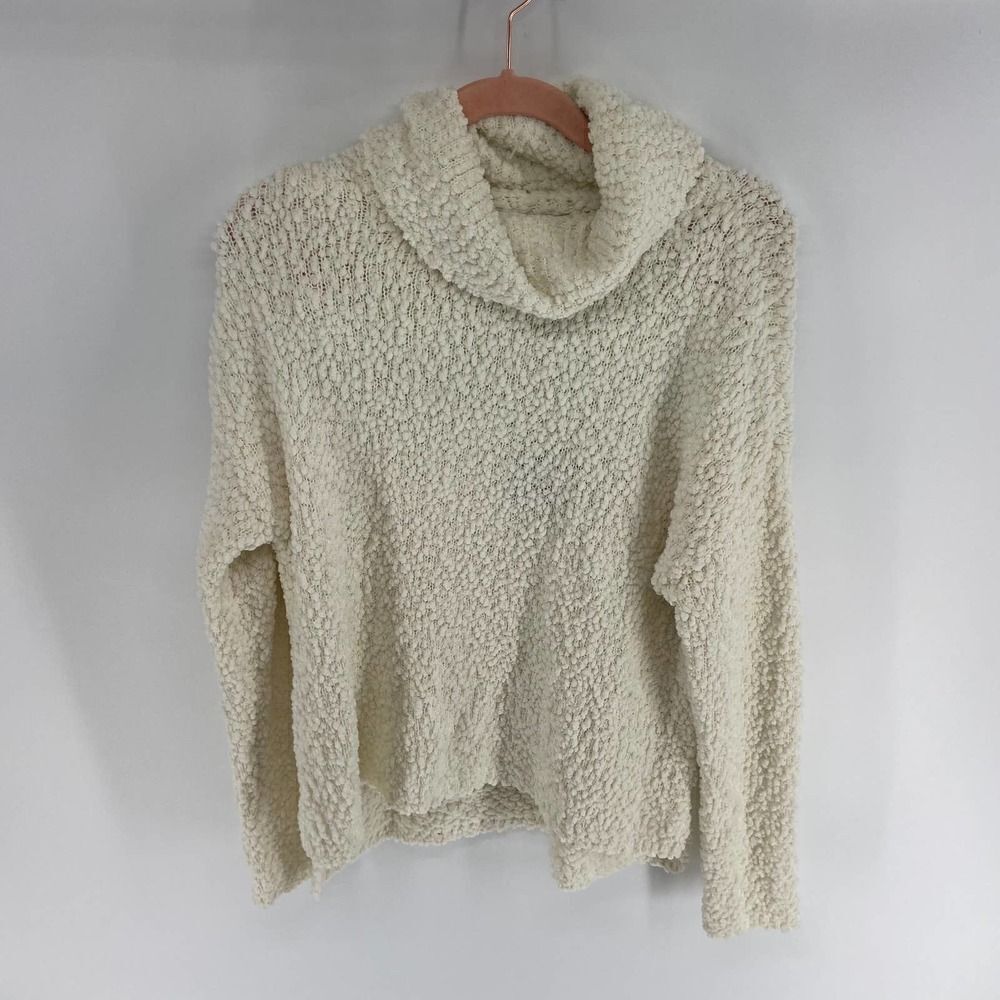 Bobeau White Cowl Neck Ball Knit Long Sleeve oversize Sweater Womens S NWT